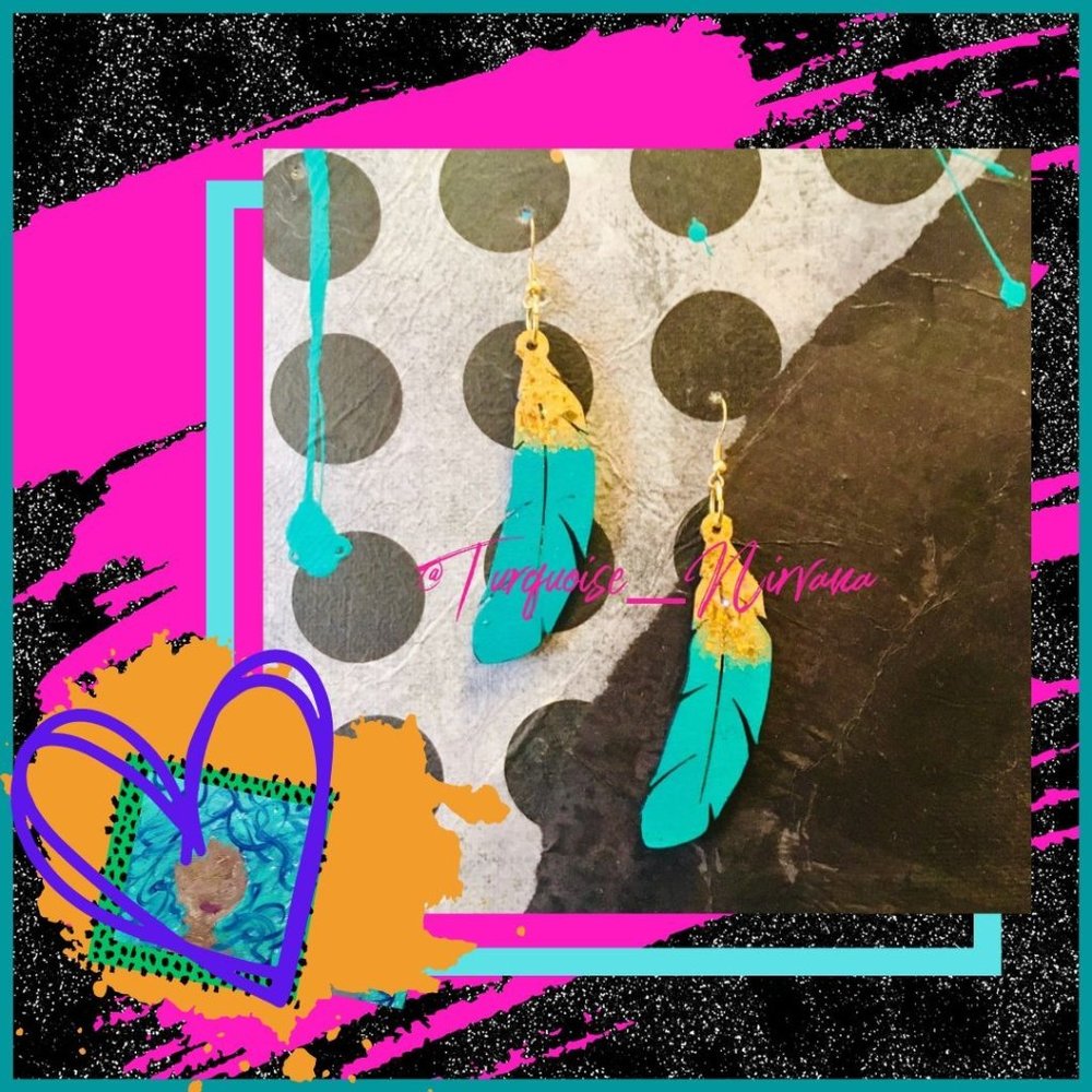 M-246: Turquoise Gold-Dipped Feather Earrings